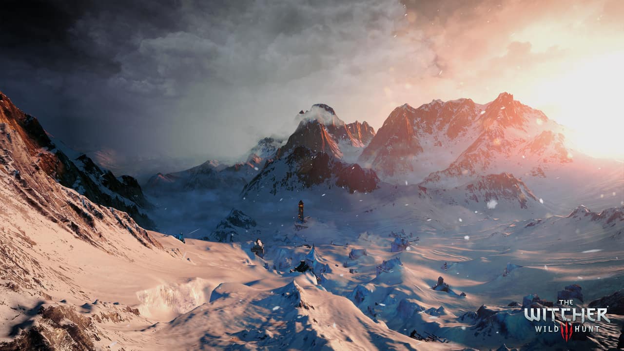 Frozen peaks under a pale winter sun
